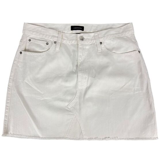 J Crew Denim Mini Skirt Frayed Raw Hem Distressed Size 31 White - Picture 1 of 9